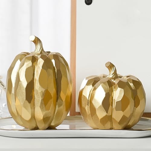 FESTGLOX Pumpkin Decor Fall Decoration, Resin Gold Pumpkins for Decorating