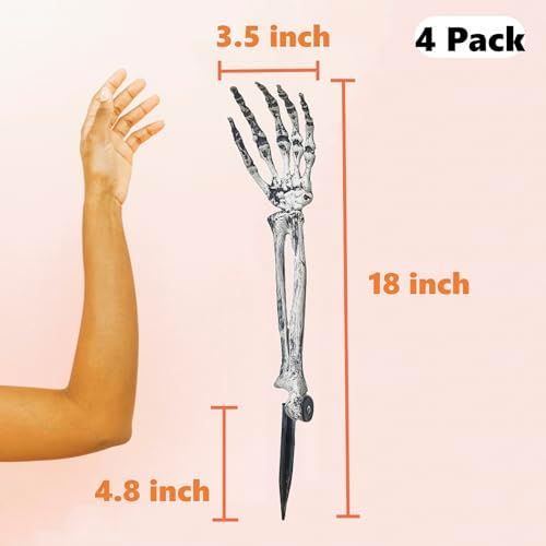 Halloween Skeleton Stakes Decoration，4 PCS Halloween Realistic Zombie Ghost Arm Stake，Plastic Skeleton Hands for Yard Signs（2pair）