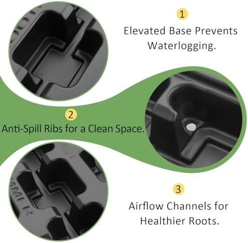 RooTrimmer 5 Pack 24 Cell Nursery Pots Trays with 2.8 inch (7CM) Square Nursery Pots 120pcs (Black), Plastic Seed Starter Tray with Drain Holes for Carrying and Holding Plant Pot(17"x11"x1.6")