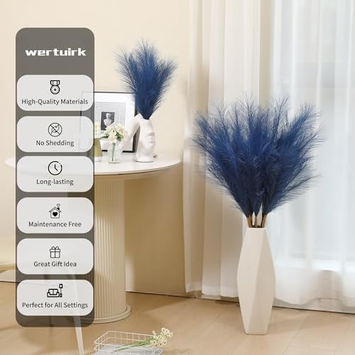 Wertuirk 9 Stems Blue Pampas Grass - 38 Inch Tall Faux Pompous Grass Decor
