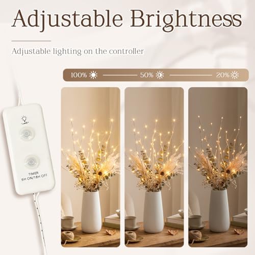 Vanthylit 3PK 30'' Lighted Birch Twig Branches with 60 LED Warm White Bulbs Waterproof Adapter in for Outdoor and Indoor Decor