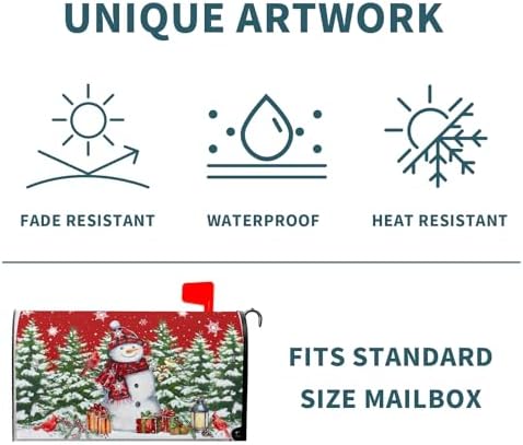 Kawani Christmas Snowman Mailbox Covers Magnetic Standard Size 21"x25.5" Merry Christmas Tree Mailbox Wraps Red Bird Snowflakes Post Letter Box for Holiday Outdoor Decoration
