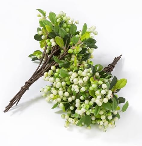 SHACOS Artificial White Berry Stems 20 PCS Pack Fake Berries Branches Spray with Green Leaves 9.8 inch Small Berry Picks for Christmas Decorations Crafts Filler Holiday Home Decor, White