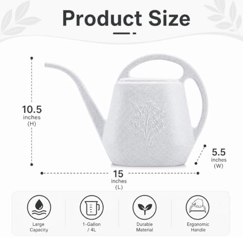 Fasmov 1-Gallon Plastic Watering Can with Comfortable Handle, Garden Watering Cans Long Spout for Indoor Outdoor Watering Plants (Gray White)