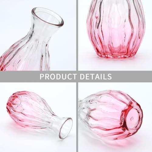 Glass Bud Vases Set of 4, Small Pink Flower Vases for Wedding Centerpieces