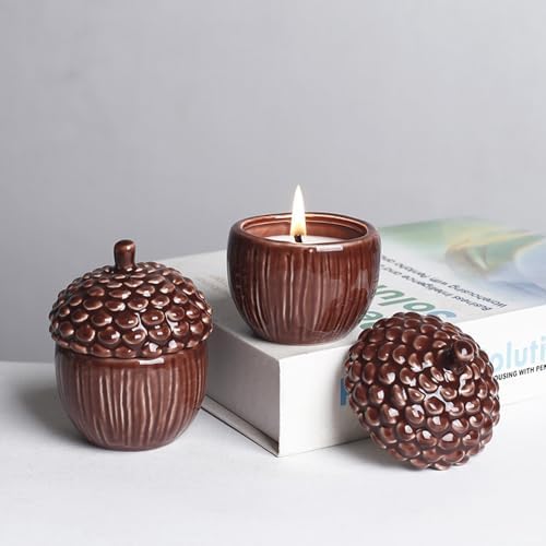 Acorn Shaped Ceramic Candle Holders with Lid