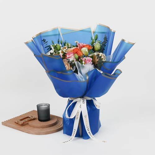 FUHITIM 20 Sheets Flower Waterproof Wrapping Paper (Royal Blue)
