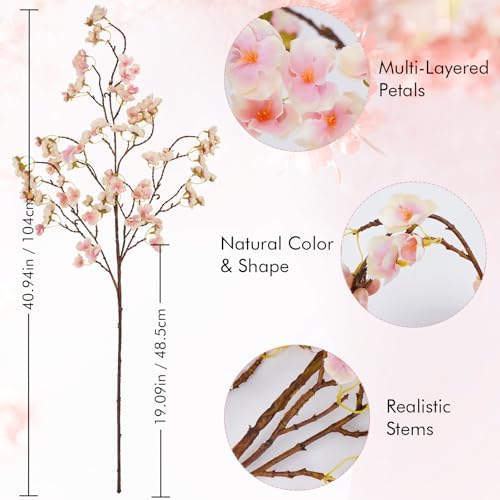 40'' Cherry Blossom Branches, 4 Pcs Faux Cherry Blossom Tree Stems Decor