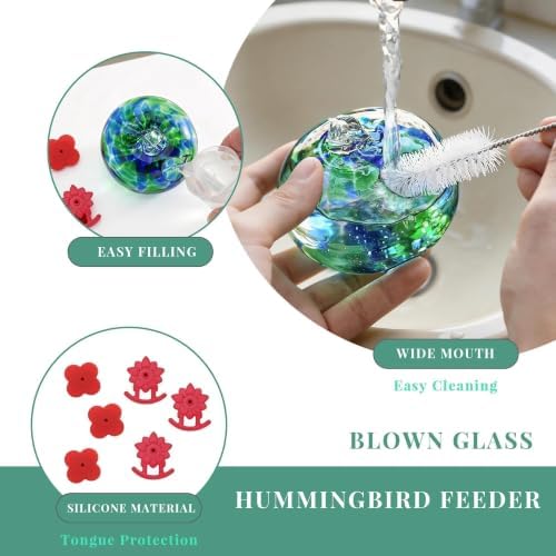 QFkris 3 Pack Blown Glass Hummingbird Feeder with Suction Cups for Window