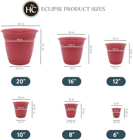 The HC Companies Eclipse Round Planter Pot, 8 Inch, Rose, 6-Pack