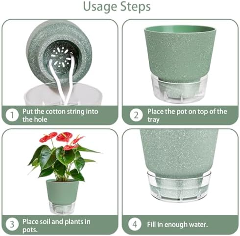 Plant Pots - 6" Orchid Pot, 5 Pack Orchid Pots with Holes - Self Watering Pots for Indoor Plants - Plant Pots with Drainage Hole and Tray Saucer (Frosted Gray)
