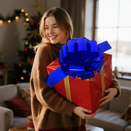 Big Gift Bow, Large Present Bow, 12 inch Big Blue Gift Bow for Bike, Car, Christmas, Birthday, Party, Anniversary.