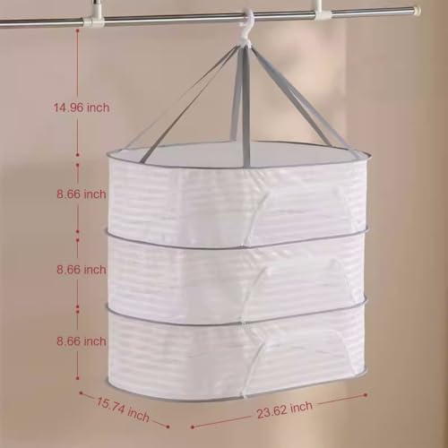 3 Layer Hanging Herb Drying Rack with Foldable Mesh Design