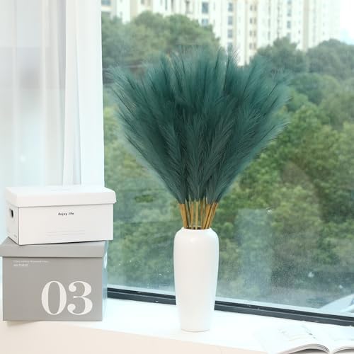 Wertuirk 9 Stems Green Pampas Grass, 38 Inch Tall Faux Pampas Grass Decor