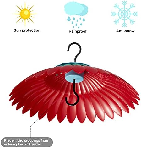 Beserie Squirrel Baffle for Hanging Bird Feeder Rain Cover for Outside Weather Guard Protect Feed from Sun Blue Dome Attract Hummingbirds, Moat Proof, Easy to Clean-14inch(Red)