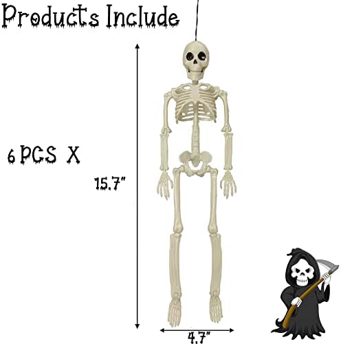 6PCS Skeleton Halloween Decorations, 16in Full Body Poseable Small Skeleton