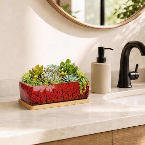 Succulent Pots, 7'' Large Long Rectangle Planters with Drainage Tray