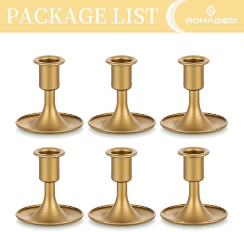Candlestick Holders Taper Candle Holders, Romadedi Gold Candle Stick Candle Holder for Table Centerpiece, Wedding Reception, Festive Christmas Mantel Decoration or Home Decor, Set of 6