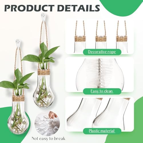 Baderke 12 Pack Hanging Plant Propagation Stations 3.9 Inch Plastic Propagation Vases with Hooks and Cleaning Brush Clear Window Wall Jars for Home, Office, Bathroom Decor, Gift for Plant Lovers