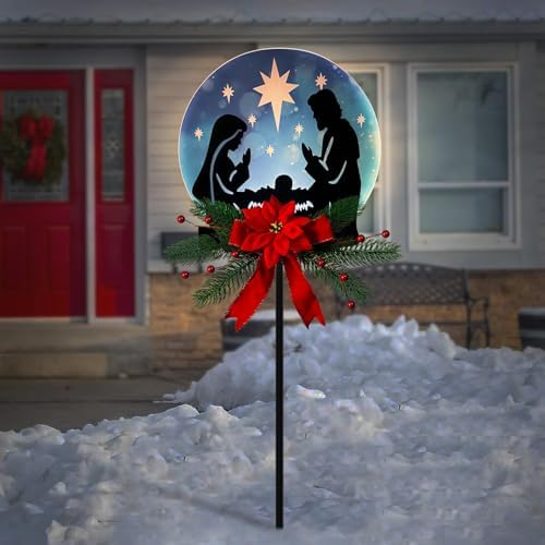 Solar Powered Nativity Scene Garden Stake, Waterproof Outdoor Christmas Patio Decor