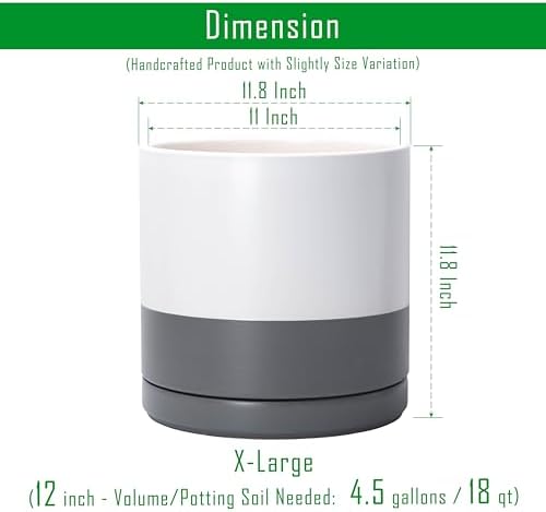 D'vine Dev 12 Inch Ceramic Planter Pot, White/Grey, 94-O-F-6