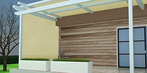 Shatex 90% Sun Shade Fabric, 12x16ft Sun-Block Net Mesh Shade with Clips for Pergola Cover Porch Vertical Screen, Beige