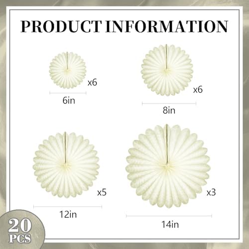 20 Pcs Cream White Hanging Paper Fan, Hanging Honeycomb Round Paper Fans for Weddings, Birthdays, Christmas, Baby Showers, Classroom, Events Ceiling Party Supplies Decorations