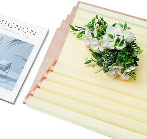 30 Sheets Pale Yellow Gold Edge Flower Bouquet Wrapping Paper，Florist Supplies Fully Water-Resistant Floral Bouquet Wrapping Paper Bouquet Accessorie，Flower Shop Packaging Pape for DIY Gift Wedding Birthday