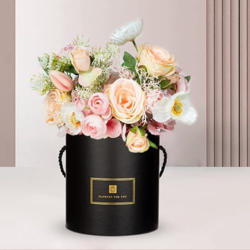 Hollyone Black Gift Box with Lids Set of 3 Round Nesting Gift Boxes Cylinder for Presents 3 Assorted Sizes Flowers Arrangements Boxes for Gift Giving Holiday Valentine Mom Gifts Present Wrapping