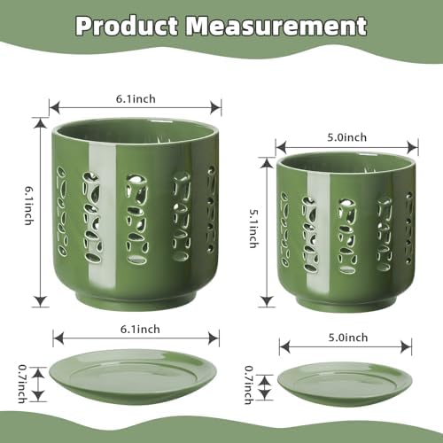 BUYMAX 5&6 Inch Ceramic Orchid Pots with Holes & Trays Root Care Planter
