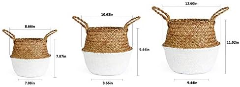Woven Seagrass Belly Basket for Storage, Laundry, Picnic, Plant Pot Cover, and Grocery and Toy Storage (Medium, White)