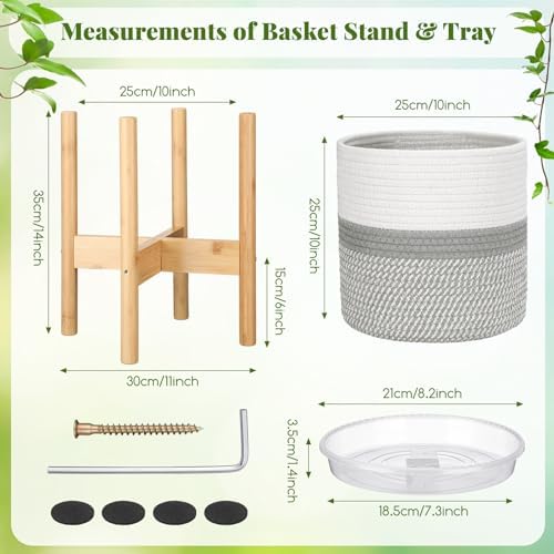 Plant Basket with Stand,10 Inch,White and Gray