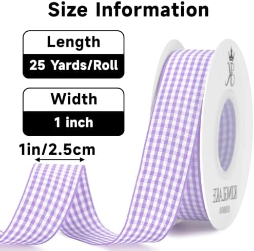 KINGLAKE Light Purple Gingham Ribbon - 1'' x 25 Yds Lavender Plaid Ribbon