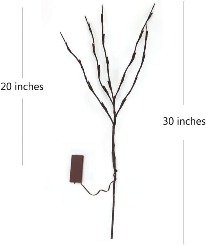 DK177 2Pack Led Branch Light Battery Operated Lighted Branch Vase Filler Willow Tree Artificial Little Twig Power Brown 30 Inch 20 LED for Home Romantic Decoration, 2Pack Redlight