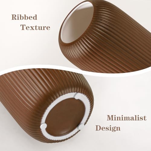 Ceramic Vase for Flowers – Modern Small Ribbed Textured Flower Vase for Home Decor, Pampas Grass, Decorative, Farmhouse, Coffee Table, Kitchen Centerpieces, Bookshelf and Home Living (Caramel)