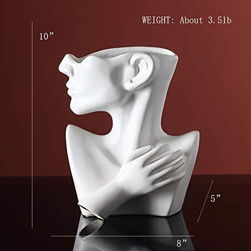 Ceramics Statue Flower Vase Face Pots Bust Head Shaped for Birthday Gifts Home Office Decoration (White)