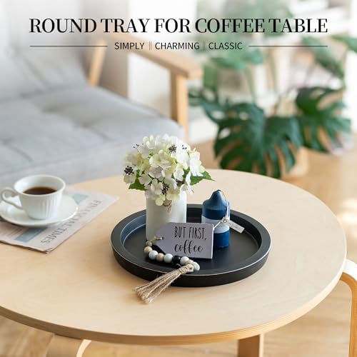 Hanobe Round Wood Candle Holder Tray, Black Coffee Table Centerpiece Decor