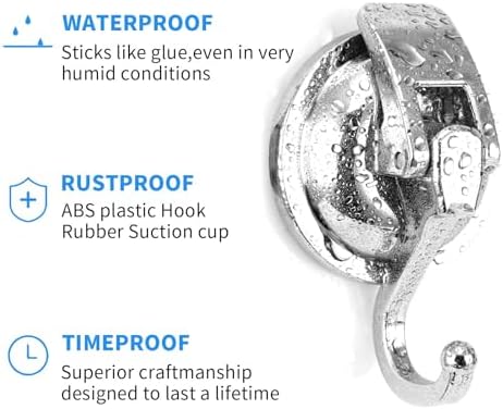 Heavy Duty Vacuum Suction Cup Hooks, Silver Plated Polished ABS Plastic and TPU Rubber Super Suction for Kitchen Bathroom, 1 Pack