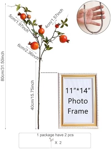 Forlaoers 2pcs Pomegranate Tall Orange Artificial Flowers Faux Holly Berry Fall Stems Branches Fake Fruit for Christmas Tree Filler Home Living Room Vase Table Decorations Centerpieces