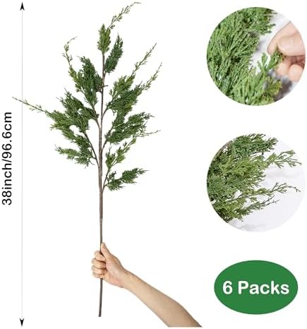 6PCS Christmas Greenery Stems, 38” Realistic Cypress Norfolk Pine Branches