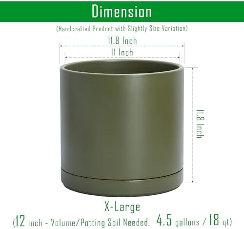 D'vine Dev 12 Inch Ceramic Planter Pot, Olive, 94-O-F-J