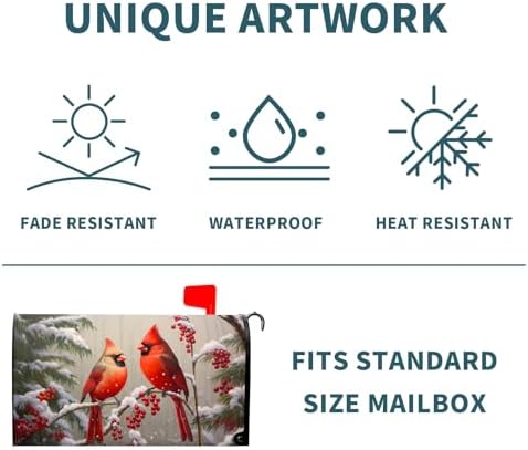 Winter Cardinal Mailbox Covers Magnetic Standard Size 18 X 21