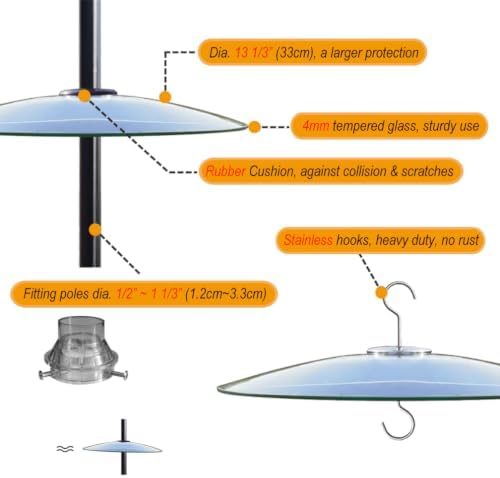 13" Large Glass Rain Cover for Bird Feeder, Clear Weather Guard Dome Shield