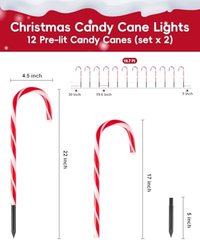 COOLWUFAN 24 Pack 17 Inch Christmas Candy Cane Pathway Lights Outdoor Decor