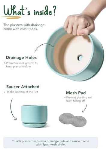 LE TAUCI Ceramic Pots for Plants, 4.3+5.3+6.8 Inch, Set of 3, Turquoise