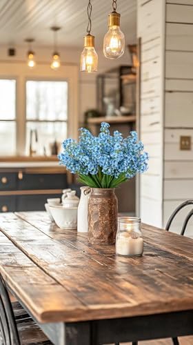 Oairse 5Pcs Small Artificial Flowers, Silk Blue Flowers with Stems Faux Hyacinth Flower for Centerpiece Spring Floral Stems for Vases Fillers Farmhouse Fake Wildflowers for Home Kitchen Table Decor