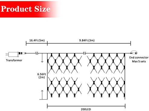 AWQ 200LED 9.8ftx6.6ft String Net Mesh Lights for Christmas Multicolor