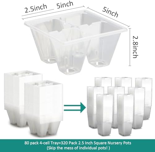 RooTrimmer 80 Pack Reusable 4-Cell Clear Seed Starter Trays - Extra Large Drainage Holes, Easy Transplant, Clear Transparent Tray for Root Observation, Seed Starting, Fits Standard 1020 Flats