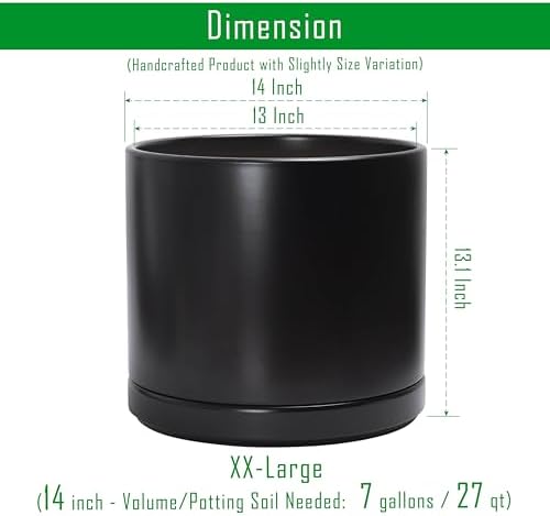 D'vine Dev 14 Inch Ceramic Planter Pot, Black, 94-O-G-2