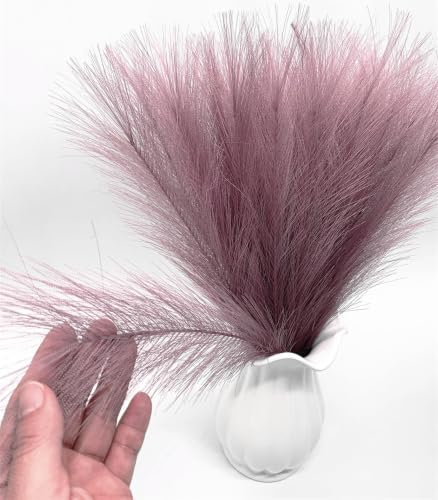 Fake Pampas Grass Set of 30 Stems 17” Artificial Reeds Plants, Faux Florals Bulrush Short Fluffy Beige Branches for Home Wedding Party Decoration Vase Fillers Christmas DIY Feathers Decor Light Purple